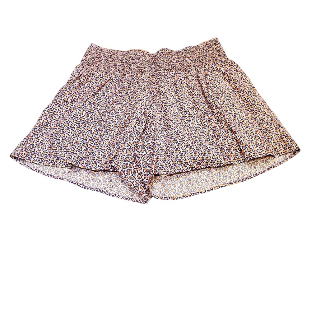 J. Jill Smocked Waist Floral Pull-On Shorts 100% Cotton Lined Women's Size L